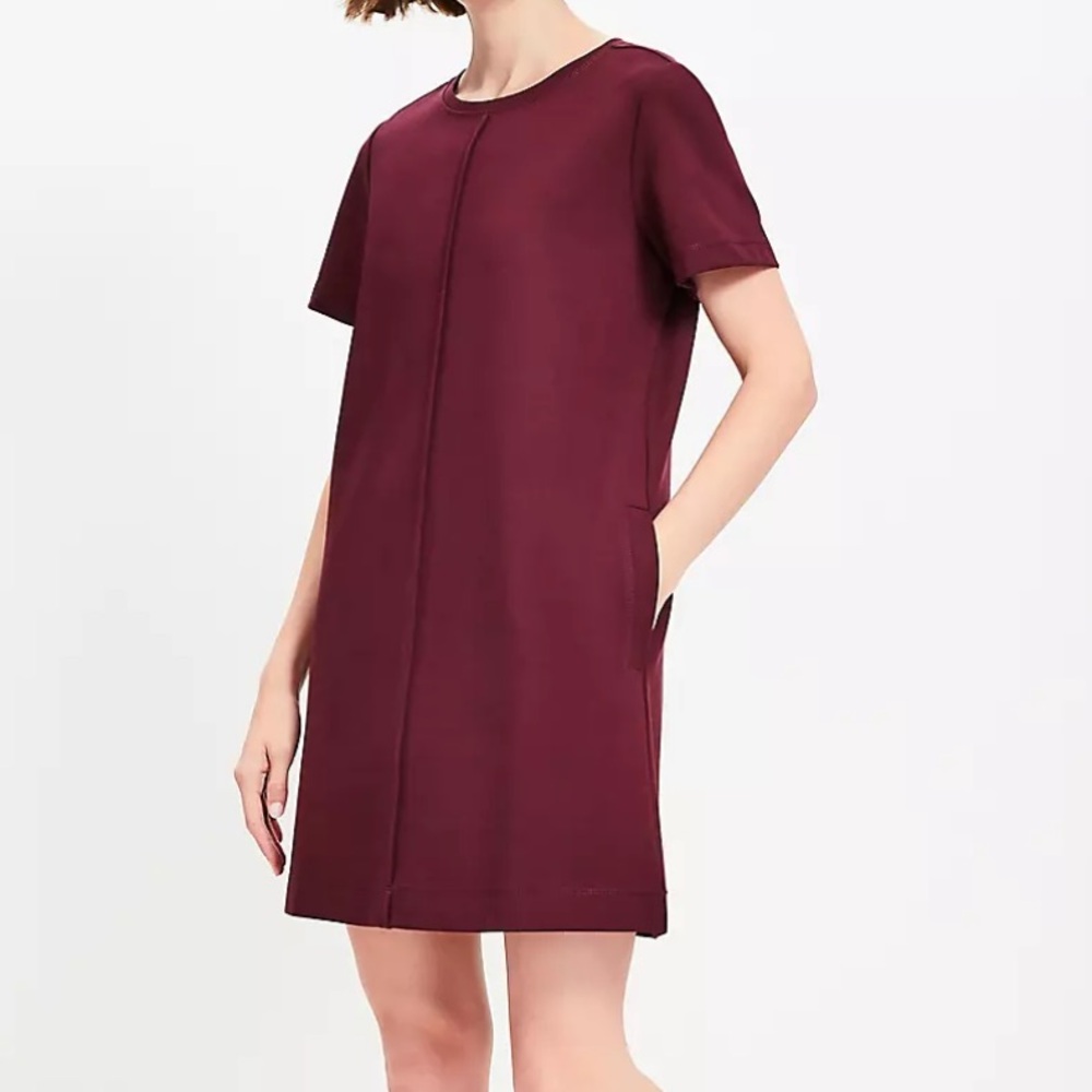 LOFT Short Sleeve Shift Dress in Deep Burgundy
